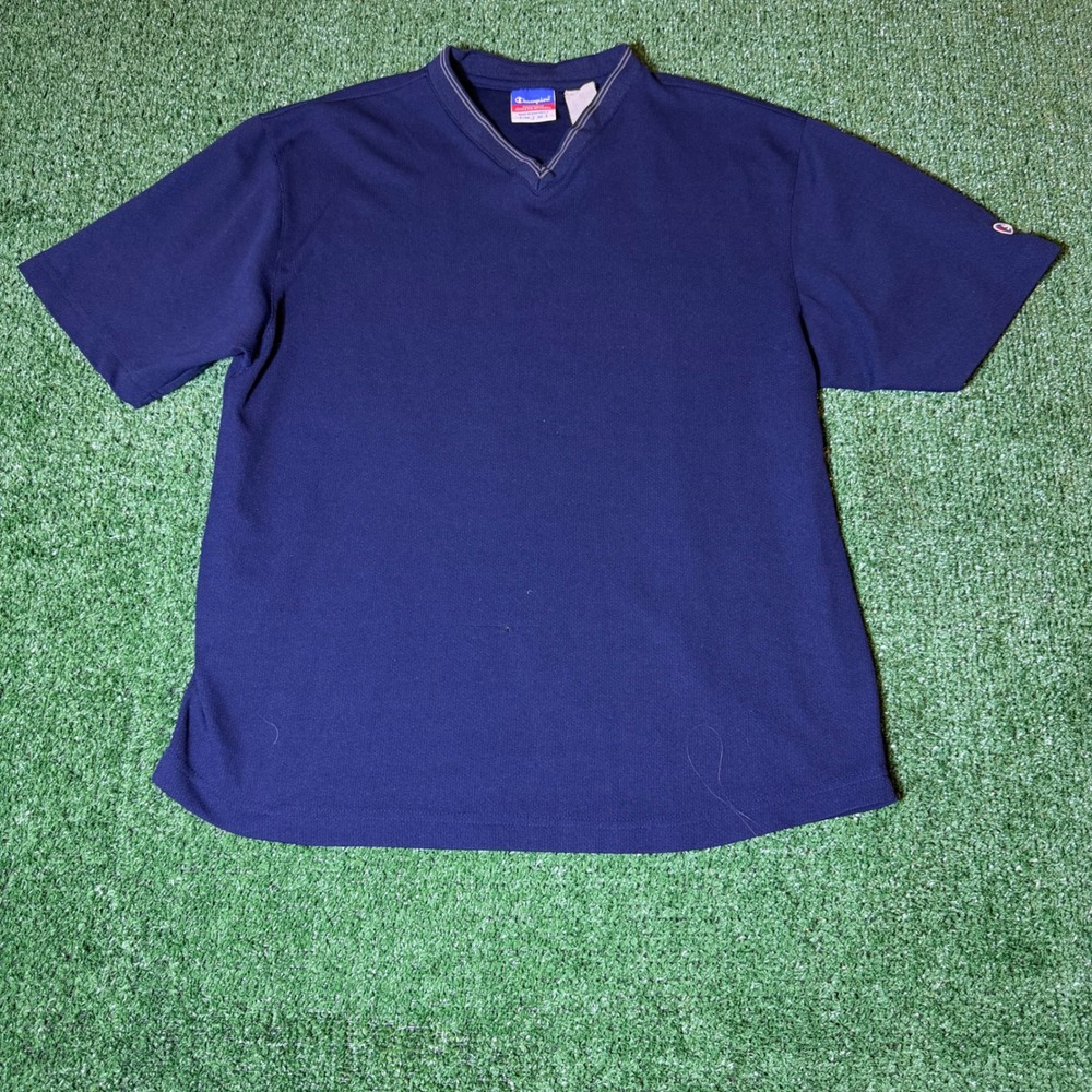 Champion Mens Navy Blue Textured V-Neck Short Sleeve Athletic T-Shirt Medium